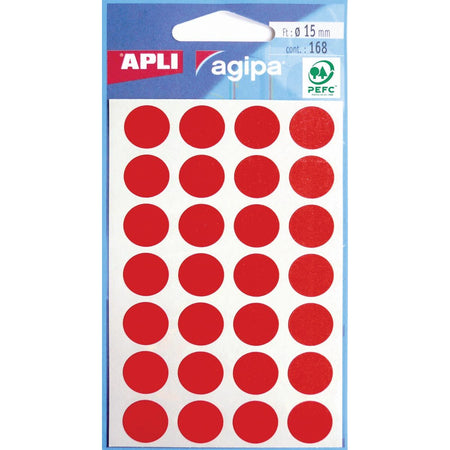 Agipa - runde Etiketten im Etui Durchmesser 15 mm, rot, 168 Stück, 28 pro Blatt