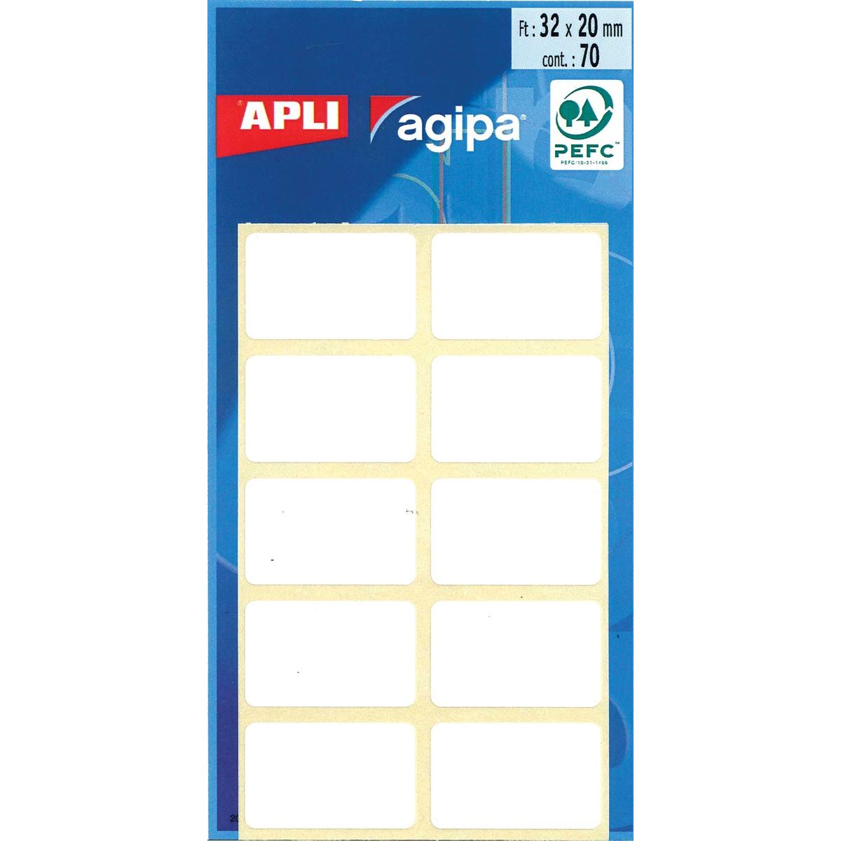 Agipa – weiße Agipa-Etiketten im Etui, 20 x 32 mm (B x H), 70 Stück, 10 pro Blatt