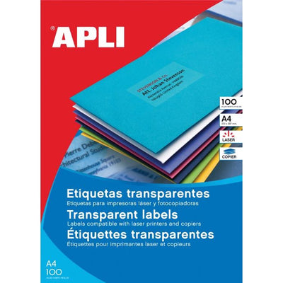 Apli – Transparente Etiketten ft 70 x 37 mm (B x H), 2.400 Stück, 24 pro Blatt, Karton mit 100 Blatt
