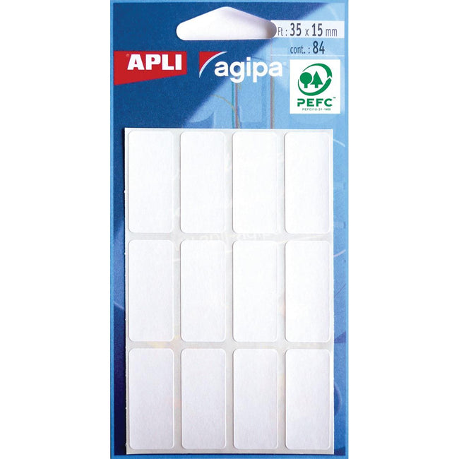 Agipa – weiße Etiketten im Etui ft 15 x 35 mm (B x H), 84 Stück, 12 pro Blatt