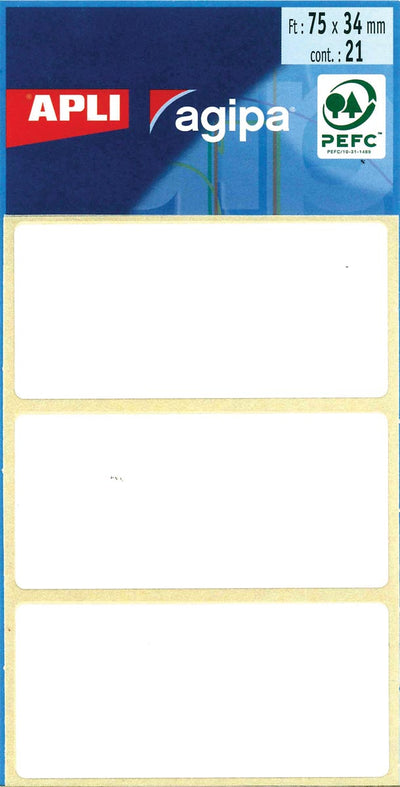Agipa – weiße Etiketten im Koffer ft 34 x 75 mm (B x H), 21 Stück, 3 pro Blatt