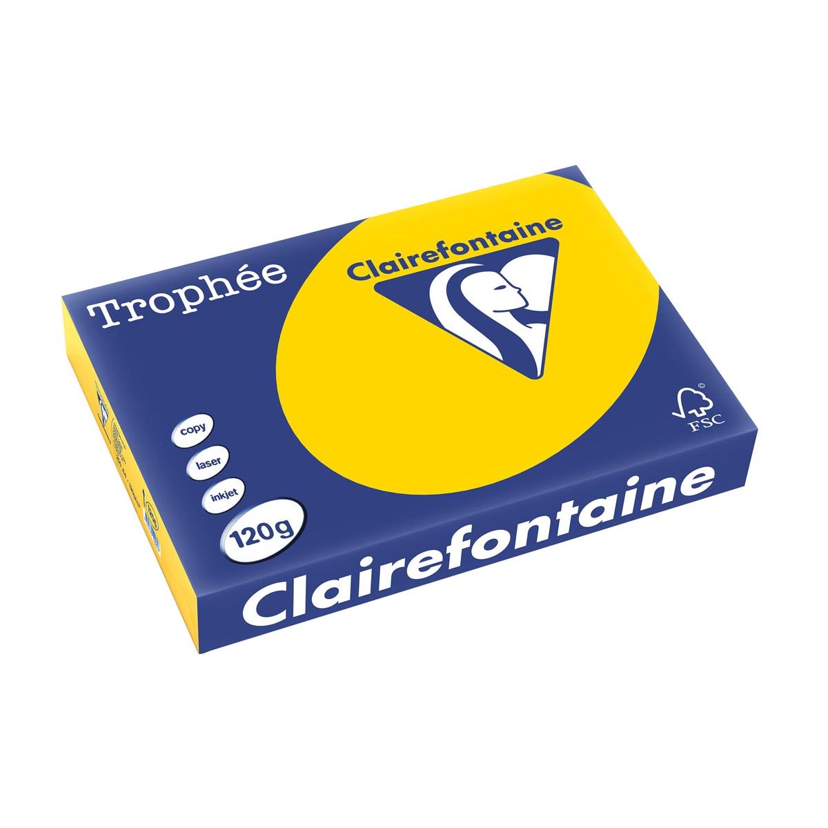 Clairefontaine - Trophée tel, farbiges Papier, A4, 120 g, 250 Blatt, goldgelb