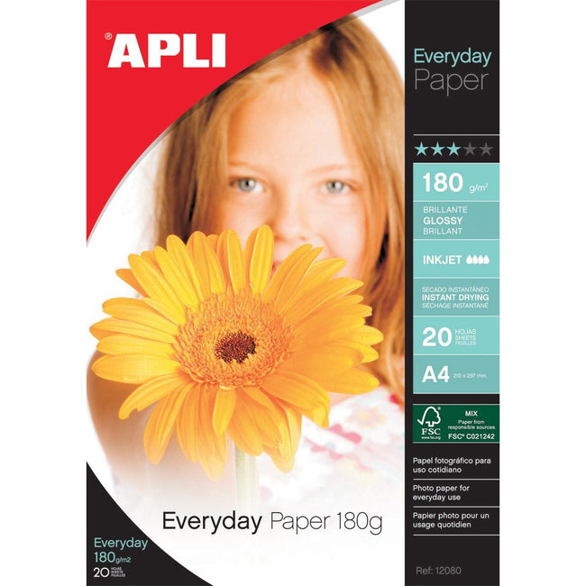 Apli - Fotopapier Everyday ft A4, 180 g, Packung mit 20 Blatt