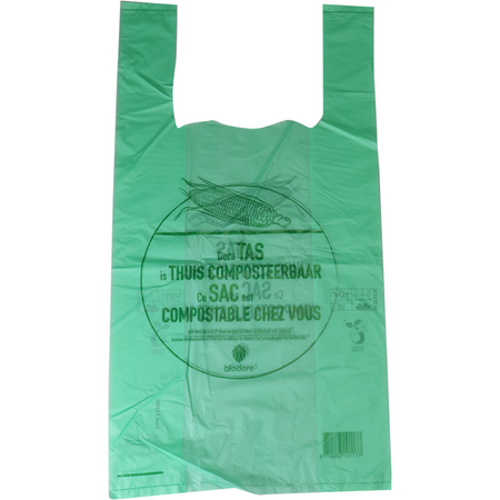 Klika - Tasche | Biokunststoff auf Basis einer Stärkemischung | auf Block/kariert | 27x7x50cm | Hemd-Einkaufstasche | grün | 500 Stück