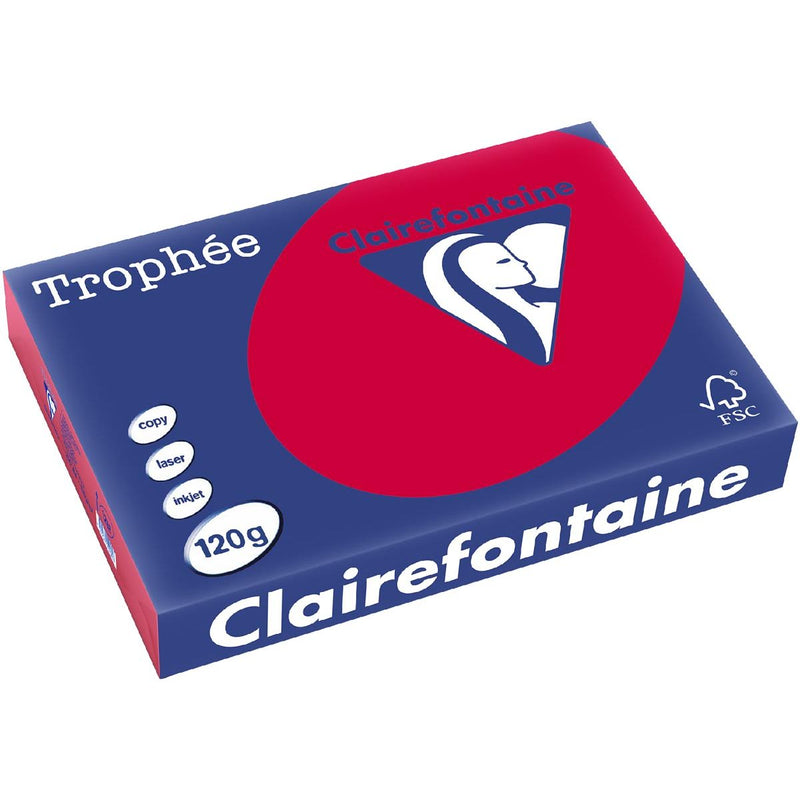 Clairefontaine - Trophée Intens, farbiges Papier, A4, 120 g, 250 Blatt, Kirschrot