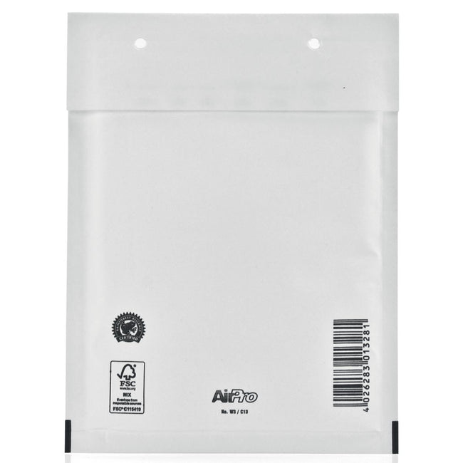 Airpro - Bong-Luftpolstertaschen, ft 150 x 215 mm, mit Streifenverschluss, Karton mit 100 Stück, weiß