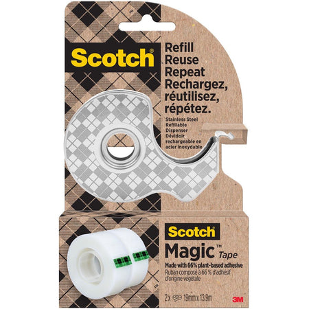 Scotch – langlebiger Spender aus Edelstahl, mit 2 Rollen Magic e ft 19 mm x 13,9 m