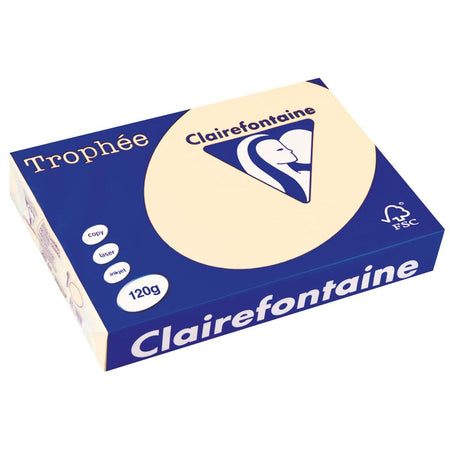 Clairefontaine - Trophée tel, farbiges Papier, A4, 120 g, 250 Blatt, Creme