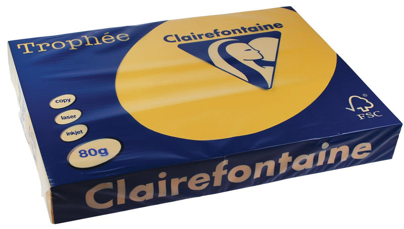 Clairefontaine - Trophée tel, farbiges Papier, A3, 80 g, 500 Blatt, goldgelb