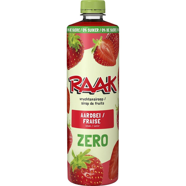 Raak -   siroop aardbei Zero Sugar, fles van 75 cl