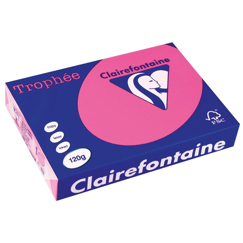 Clairefontaine - Trophée tel, farbiges Papier, A4, 120 g, 250 Blatt, leuchtendes Rosa