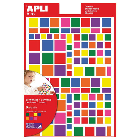 Apli Kids – Ablösbare Aufkleber für Kinder, quadratisch, Blister mit 756 Stück in verschiedenen Farben und Größen
