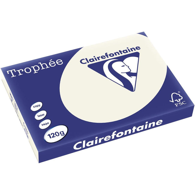 Clairefontaine - Trophée tel, farbiges Papier, A3, 120 g, 250 Blatt, perlgrau