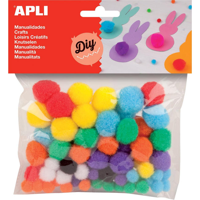 Apli - Pompons, Beutel mit 78 Stück in verschiedenen Farben