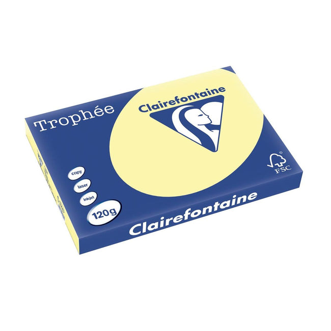 Clairefontaine - Trophée tel, farbiges Papier, A3, 120 g, 250 Blatt, Kanariengelb