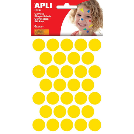 Apli Kids - Kinderaufkleber, Kreisdurchmesser 20 mm, Blister mit 180 Stück, gelb