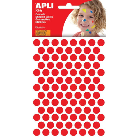 Apli Kids - Kinderaufkleber, Kreisdurchmesser 10,5 mm, Blister mit 528 Stück, rot