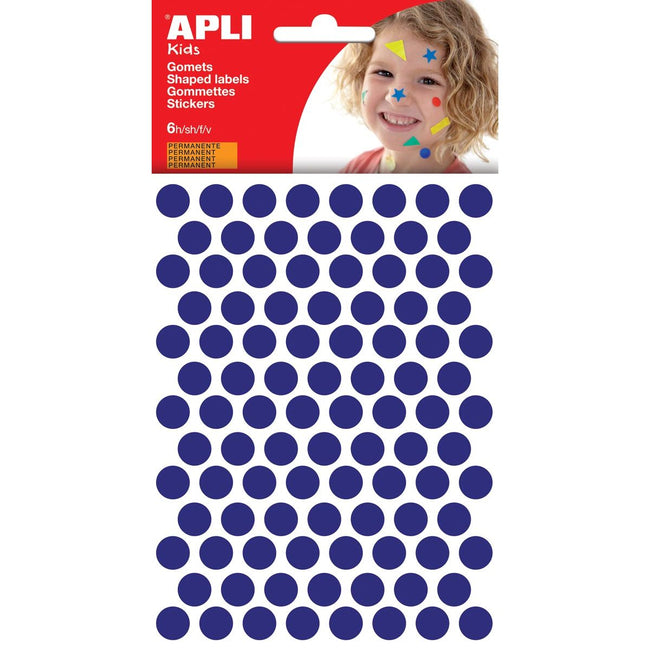 Apli Kids - Kinderaufkleber, Kreisdurchmesser 10,5 mm, Blister mit 528 Stück, blau
