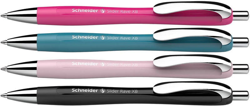 Schneider -  balpen Slider Rave, extra breed, blauwe inkt, geassorteerde kleuren, doos van 3 +1 gratis