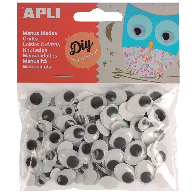 Apli - selbstklebende Bastelaugen, oval, Blister mit 100 Stück