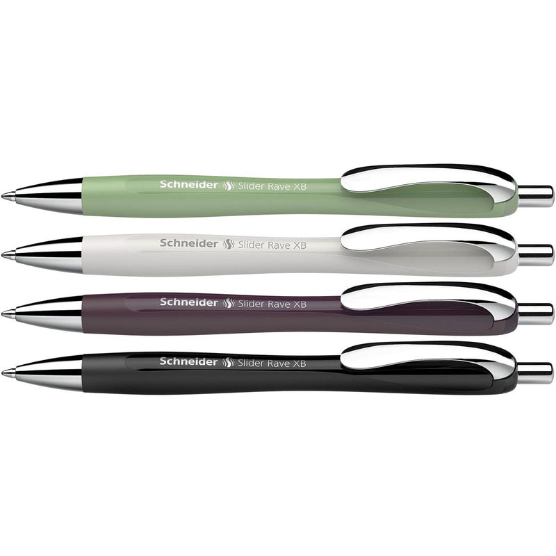 Schneider - Slider Rave Trend Kugelschreiber, extra breit, blaue Tinte, verschiedene Farben, Box mit 3 + 1 gratis
