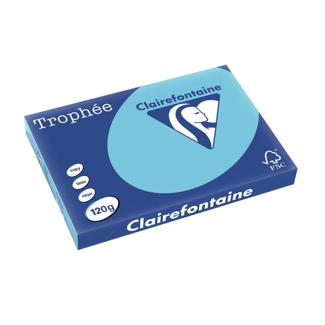Clairefontaine - Trophée tel, farbiges Papier, A3, 120 g, 250 Blatt, leuchtend blau