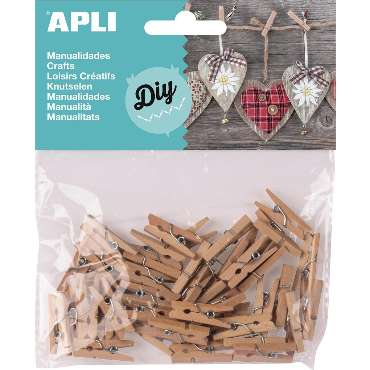 Apli - Mini-Wäscheklammern aus Holz, Blister mit 45 Stück