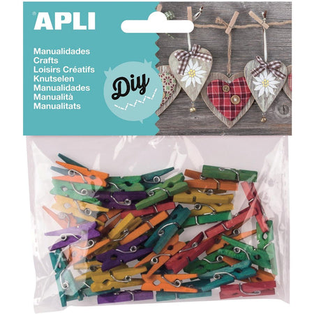 Apli – farbige Mini-Wäscheklammern aus Holz, Blister mit 45 Stück in verschiedenen Farben