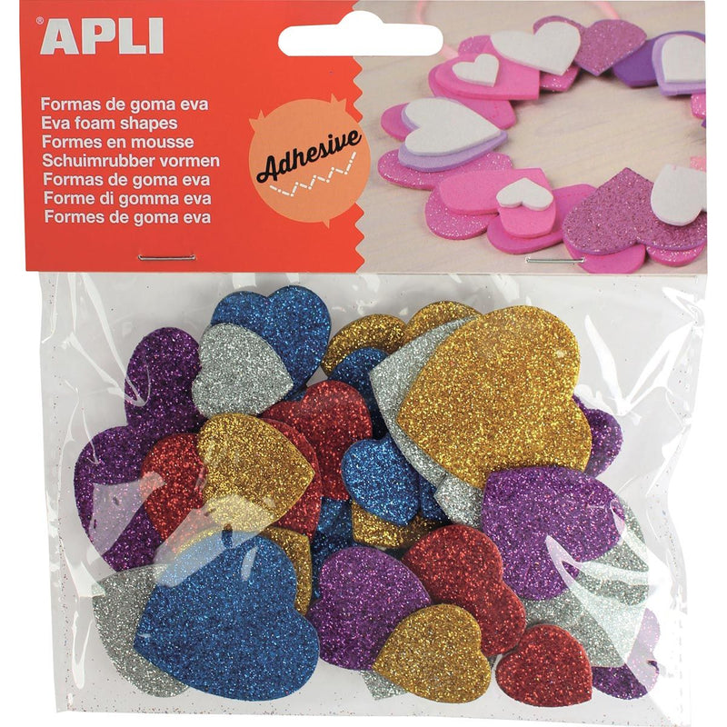 Apli Kids - Selbstklebende Glitzerherzen für Kinder, Blister mit 50 Stück