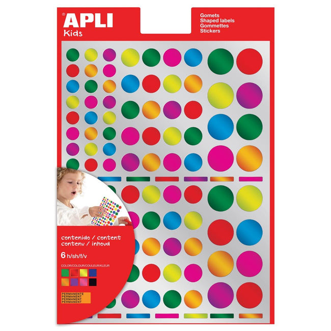 Apli Kids – Kinderaufkleber, Kreis, Blister mit 624 Stück in verschiedenen Metallic-Farben und Größen