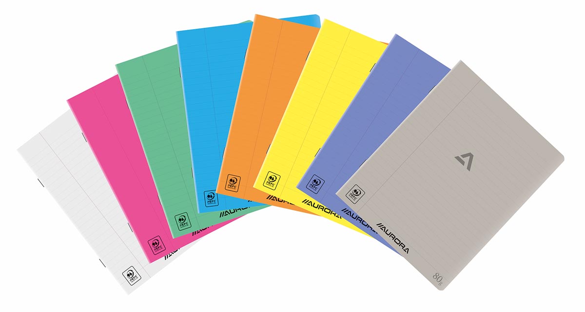 Aurora - Writing 80 Notizbuch, geheftet, liniert + Rand, 72 Seiten, A5, transparentes PP