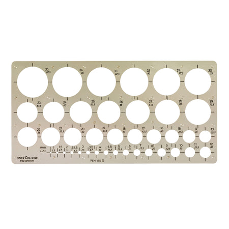 Linex - Kreisschablone 39 Kreise mit Tuschefüßen 1-35mm grau