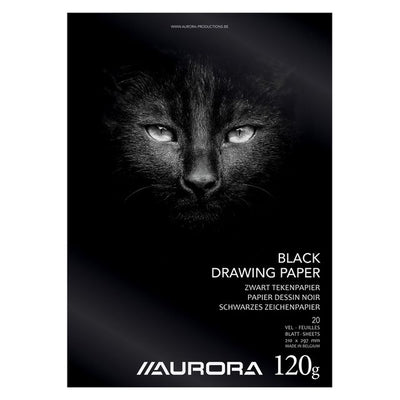Aurora - Zeichenblock A4 20 Blatt 120 Gramm schwarzes Zeichenpapier