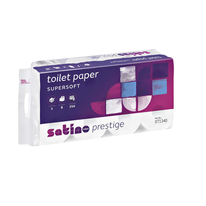 Satino von WEPA - Toilettenpapier Satino MT1 Prestige 3-lagig 8 Rollen à 250 Blatt weiß 071340