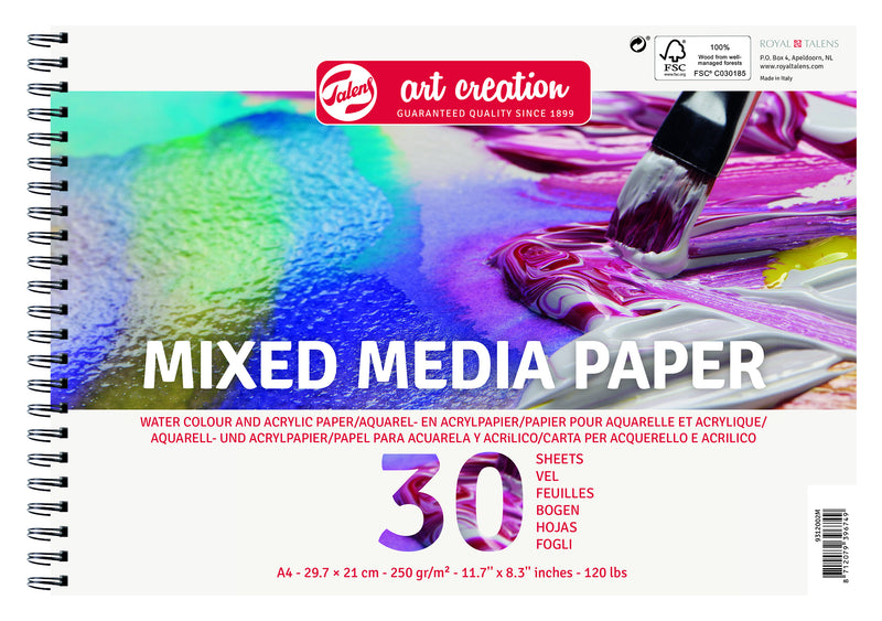Talens Art Creation – Acryl-Aquarell-Malpapier Art Creation Mixed Media A4 weiß