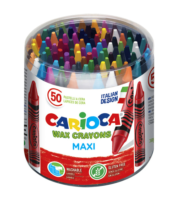 Wachsmalstift Carioca Maxitopf 50 Stück sortiert | Glas mit 50 Stück