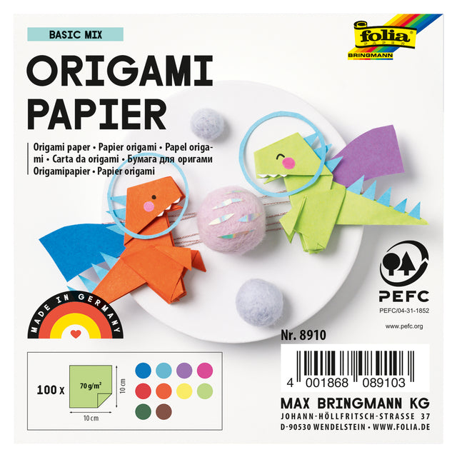 Folia Paper - Origamipapier Folia 70gr 10x10cm 100 Blatt verschiedene Farben