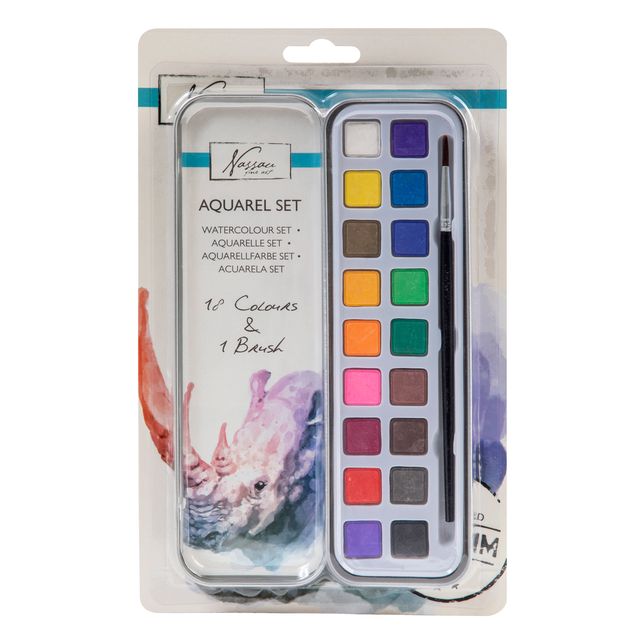 Art Sensations – Aquarellfarbe Nassau Art, Dose mit 18 Näpfchen und Pinsel