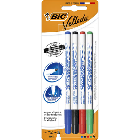 Bic – Whiteboard-Marker Velleda 1721, rund, fein, sortiert, Blister mit 4 Stück
