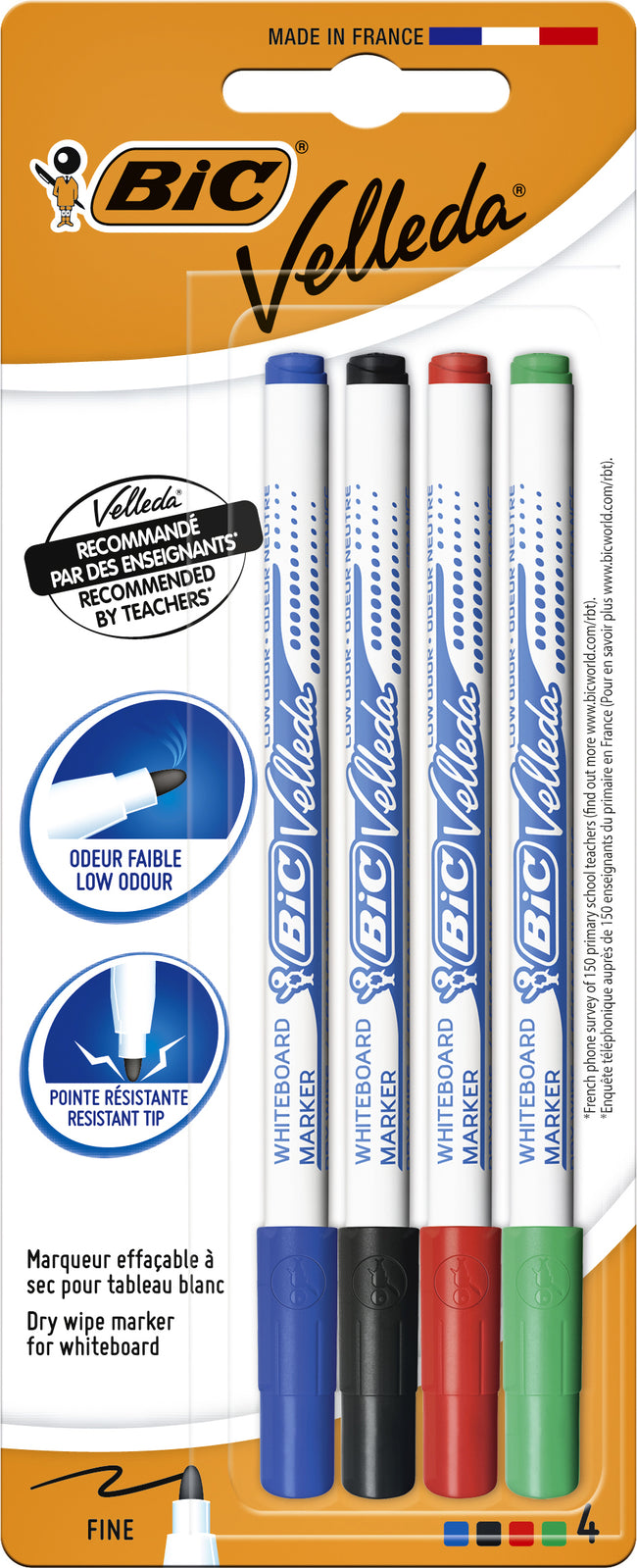 Bic – Whiteboard-Marker Velleda 1721, rund, fein, sortiert, Blister mit 4 Stück