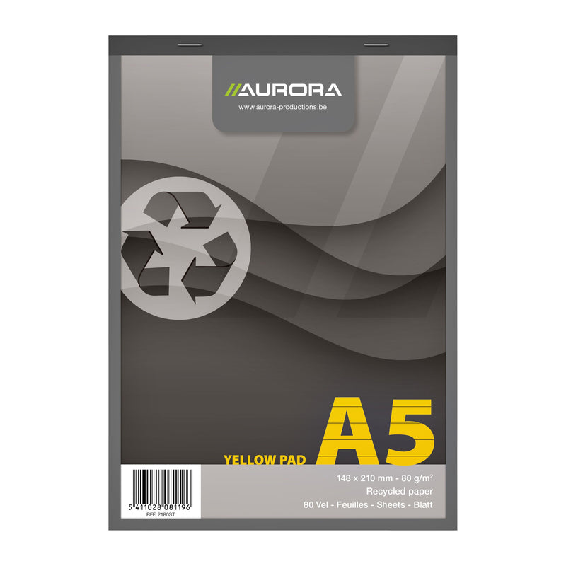 Aurora - Schreibblock A5-Linie 80 Blatt 80gr gelb