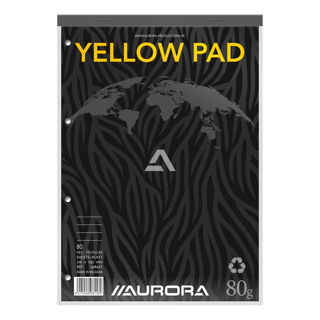 Aurora - Kursblock A4 Linie 4-Loch 160 Seiten 80gr gelb | 5 Stück