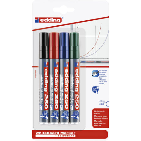 Edding - Whiteboard-Marker 250 rund 1,5-3 mm, sortiert, Blister mit 4 Stück