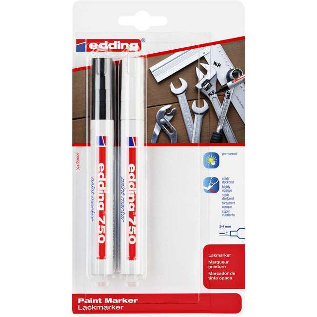 Edding – Ölbasierter Paintmarker 750 2–4 mm, weiß und schwarz, 2er-Blister