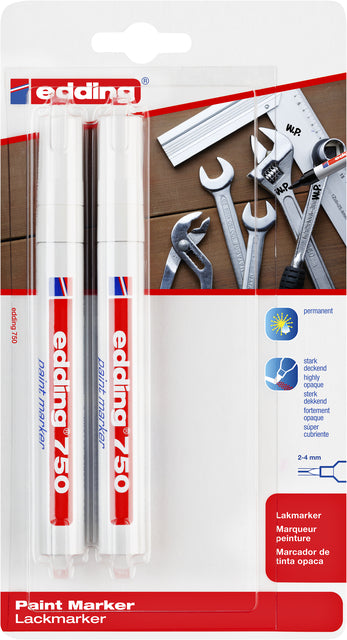 Filztip Edding 750 Lackmarker um 2-4 mm Blasen von 2 weißen Stücken