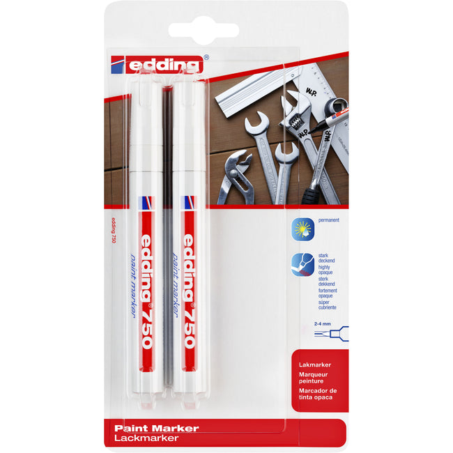 Edding – Ölbasierter Paintmarker 750 2–4 mm, weiße Blisterpackung mit 2 Stück