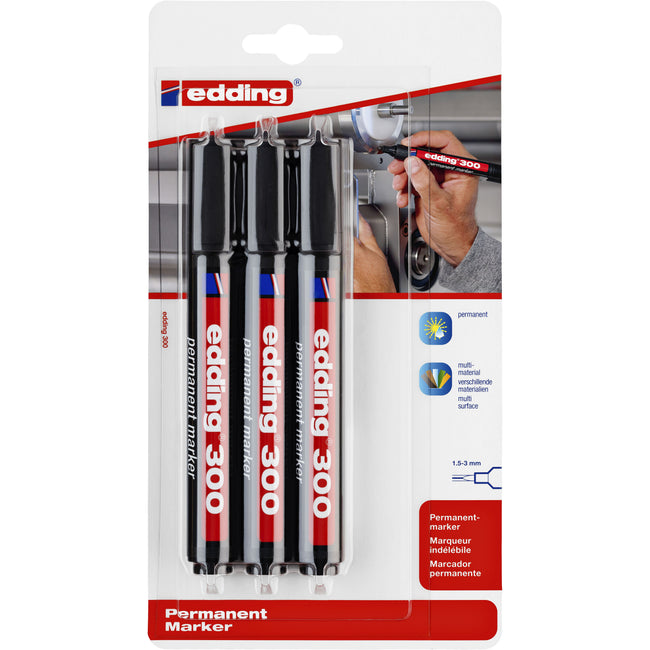Edding - Filzstift 300 rund 1,5-3 mm schwarz Blister mit 3 Stück
