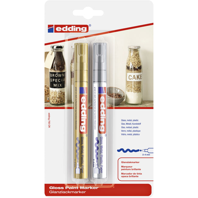 Edding – Ölbasierter Paintmarker 750 2–4 mm Gold und Silber, Blisterpackung mit 2 Stück