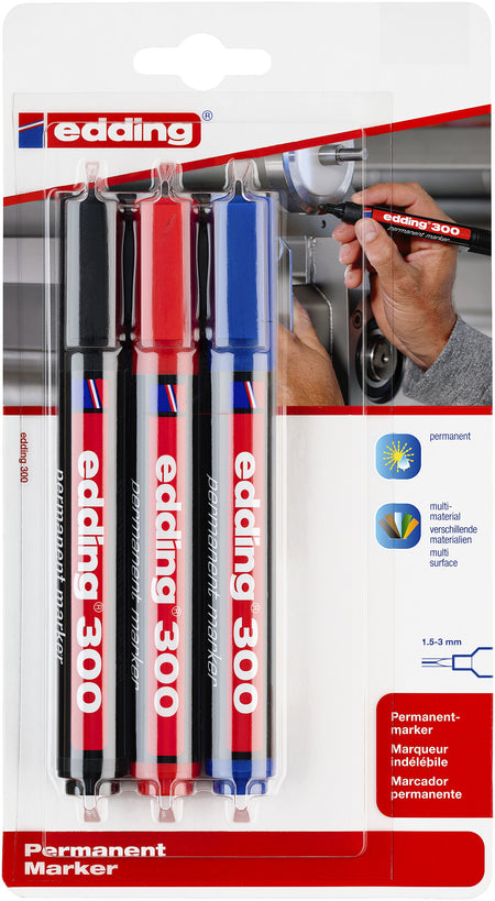 Edding - Filzstift 300 rund 1,5-3 mm, sortiert, Blister mit 3 Stück