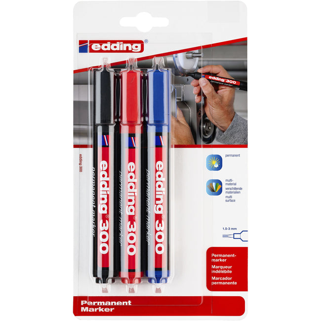 Edding - Filzstift 300 rund 1,5-3 mm, sortiert, Blister mit 3 Stück